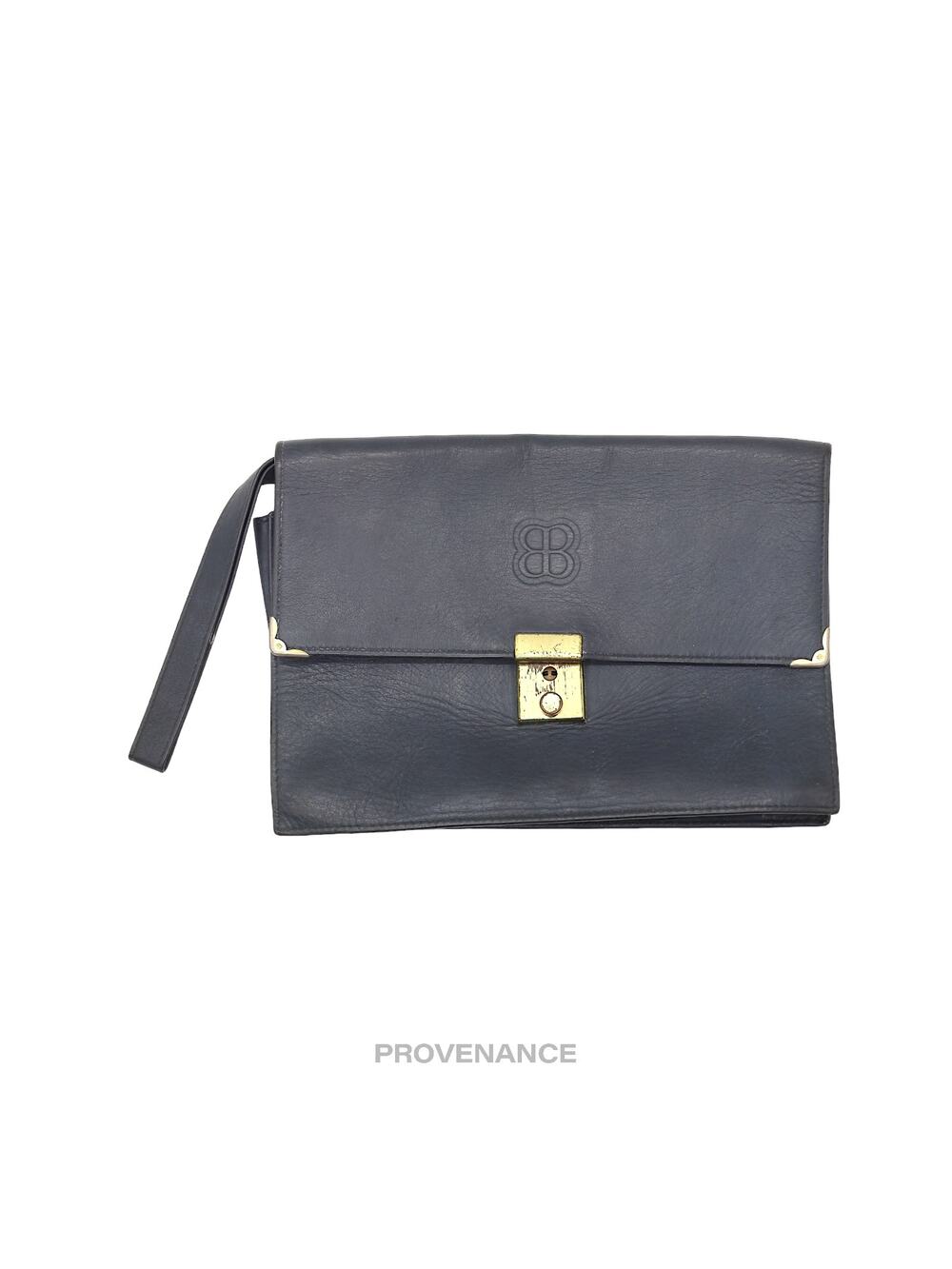 🔴 Balenciaga BB Logo Clutch Bag - Navy Leather
